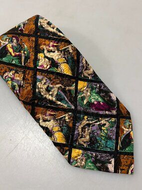 Brioni Sistine Chapel Michelangelo Silk Necktie Gold Chain 3.75 x 60" Italy